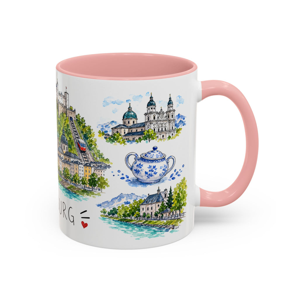 Salzburg Illustrated Travel Mug | City Souvenir Accent Coffee Mug | 11oz 15oz Ceramic Cup