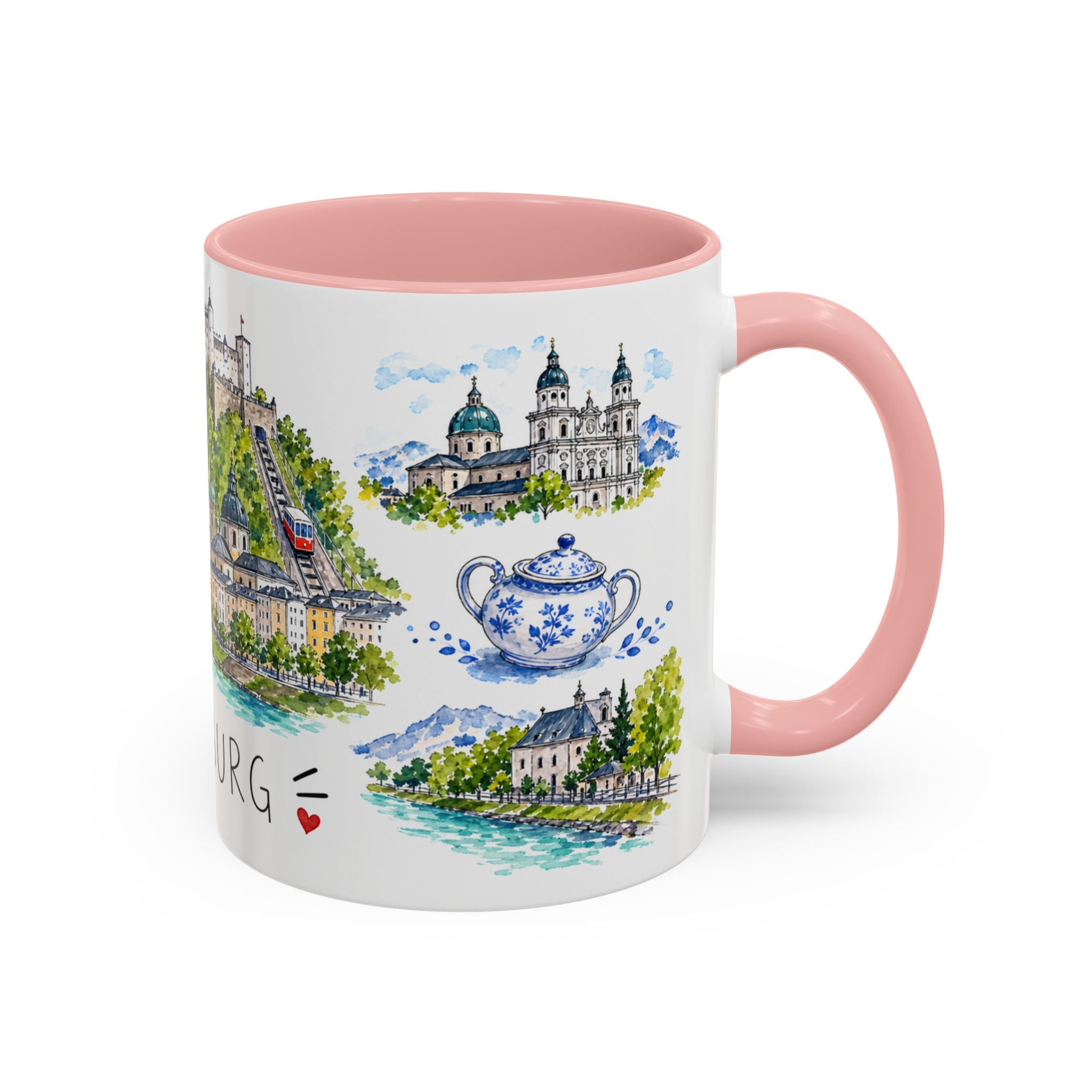 Salzburg Illustrated Travel Mug | City Souvenir Accent Coffee Mug | 11oz 15oz Ceramic Cup