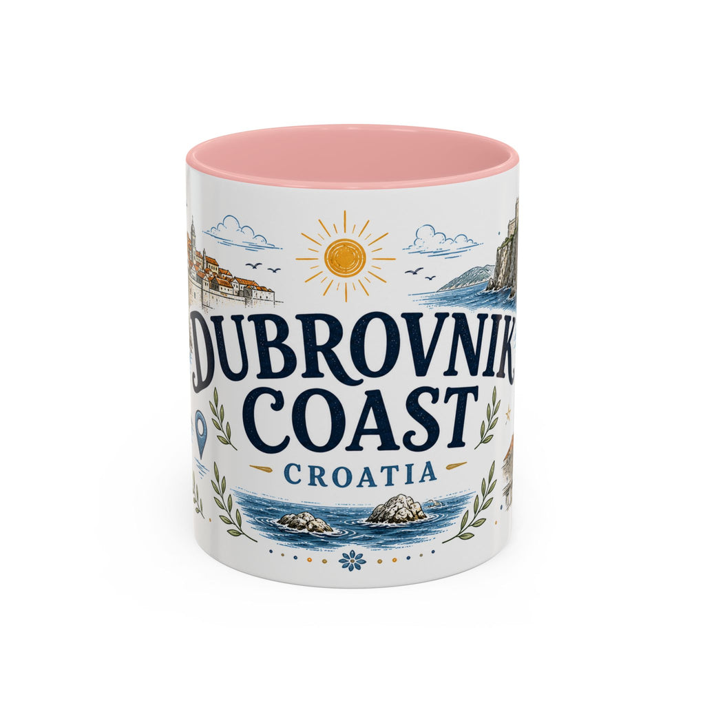 Dubrovnik Coast Coffee Mug | Travel Destination Souvenir Gift | Accent Color Ceramic 11oz 15oz