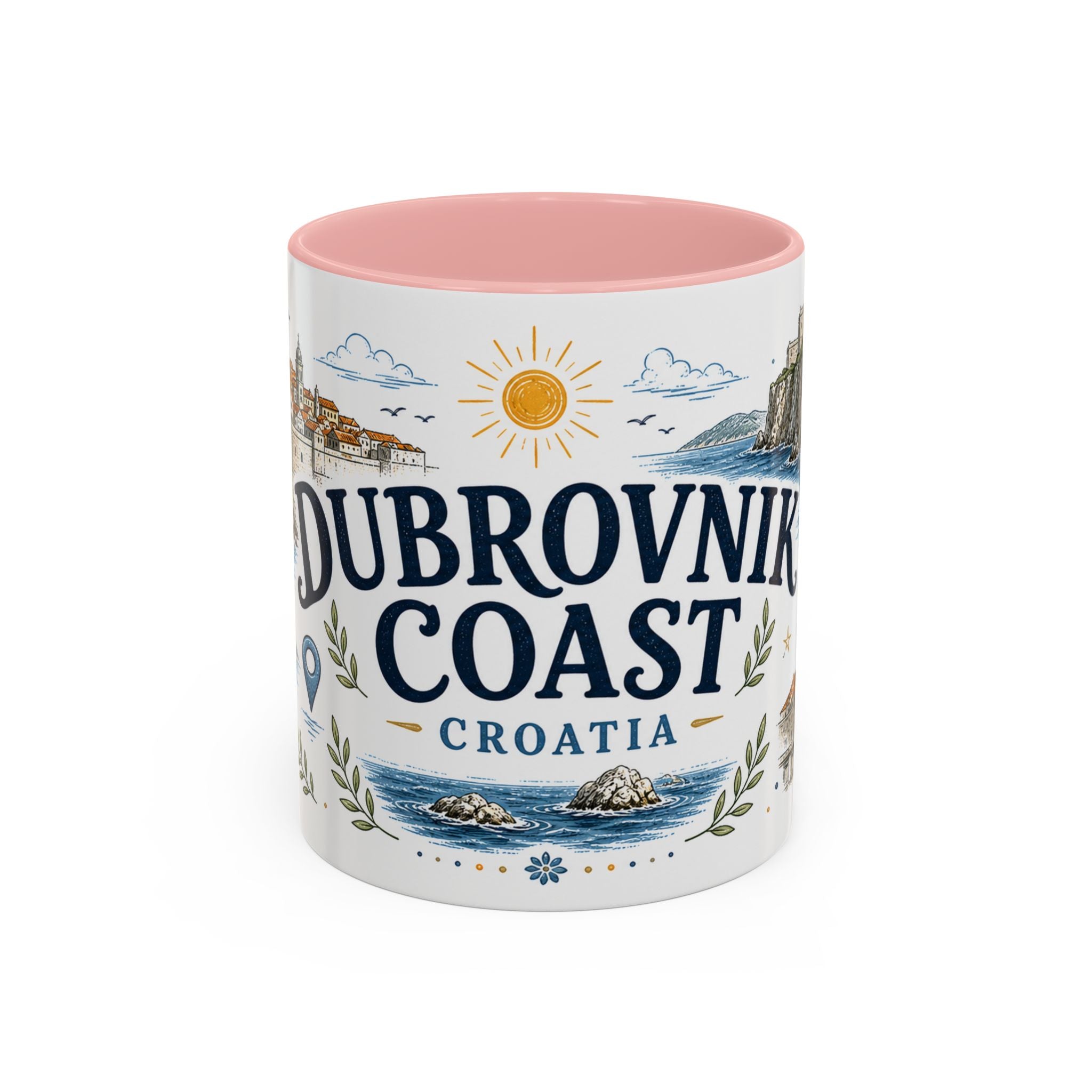 Dubrovnik Coast Coffee Mug | Travel Destination Souvenir Gift | Accent Color Ceramic 11oz 15oz