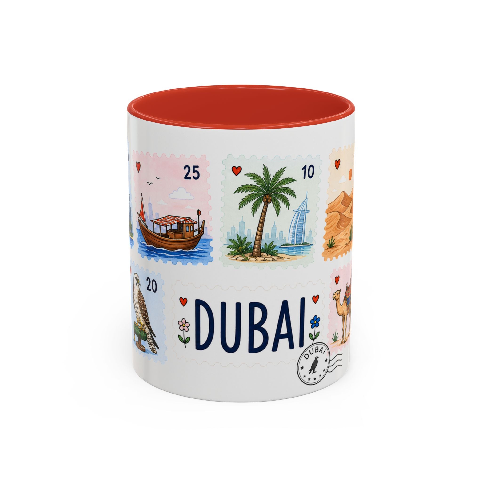 Dubai Coffee Mug | Postage Stamp Collage Mug | Travel Souvenir Accent Cup 11oz 15oz
