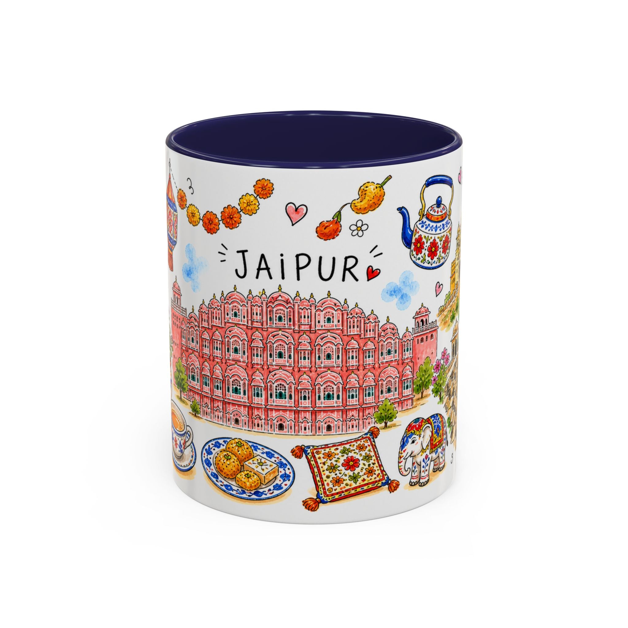 Jaipur Illustrated Travel Mug | City Souvenir Accent Coffee Mug | 11oz 15oz Ceramic Cup