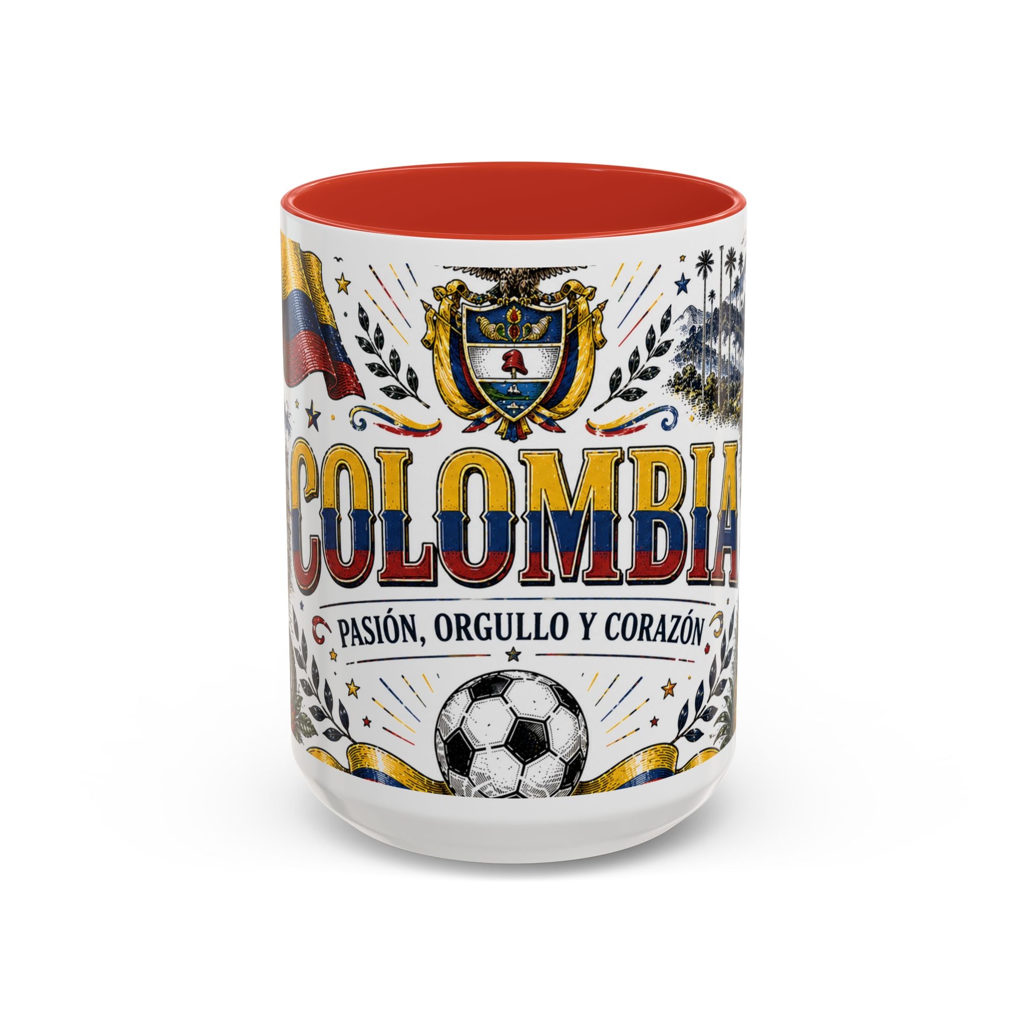 Colombia Soccer Coffee Mug | World Cup Fan Gift | Accent Color Ceramic 11oz 15oz Match Day Cup