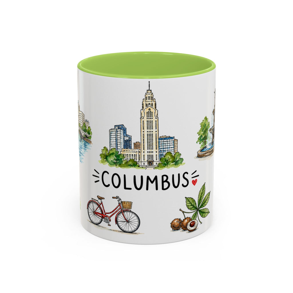 Columbus Illustrated Travel Mug | City Souvenir Accent Coffee Mug | 11oz 15oz Ceramic Cup