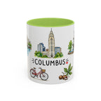 Columbus Illustrated Travel Mug | City Souvenir Accent Coffee Mug | 11oz 15oz Ceramic Cup