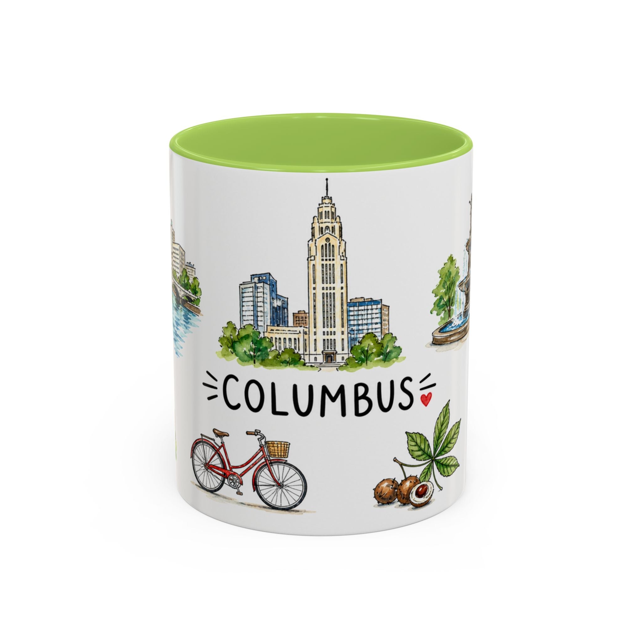 Columbus Illustrated Travel Mug | City Souvenir Accent Coffee Mug | 11oz 15oz Ceramic Cup