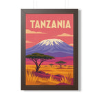 Tanzania Kilimanjaro Tanzania Framed Poster | Vintage Travel Wall Art | Black Walnut White Frame | 16x24 20x30