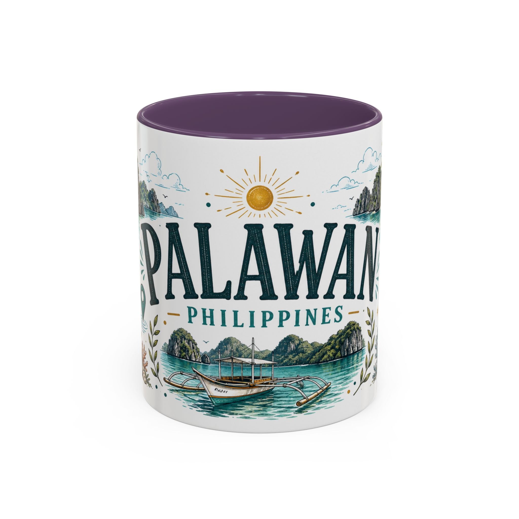 Palawan Coffee Mug | Travel Destination Souvenir Gift | Accent Color Ceramic 11oz 15oz