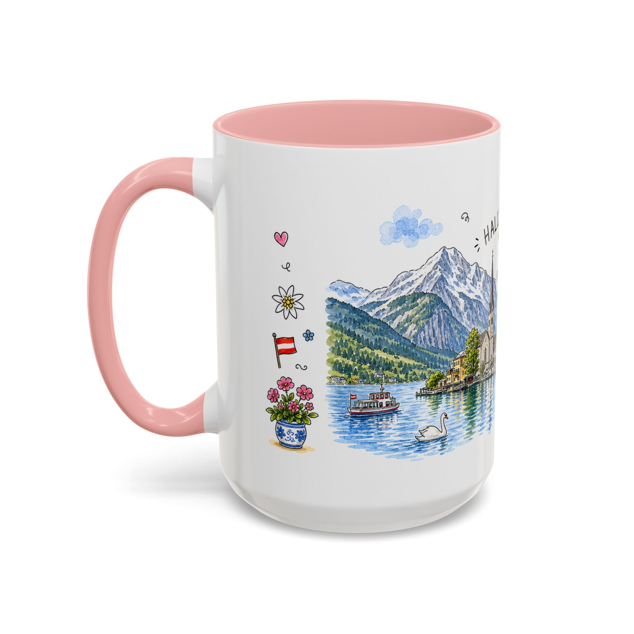 Hallstatt Illustrated Travel Mug | Austria Souvenir Accent Coffee Mug | 11oz 15oz Ceramic Cup