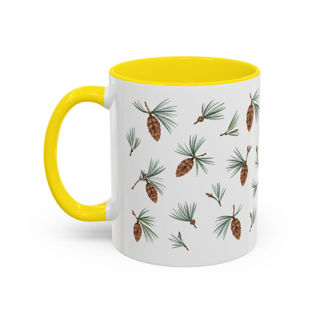 Maine White Pine Cone and Tassel Mug, State Flower Floral Coffee Cup, 11oz Botanical Gift