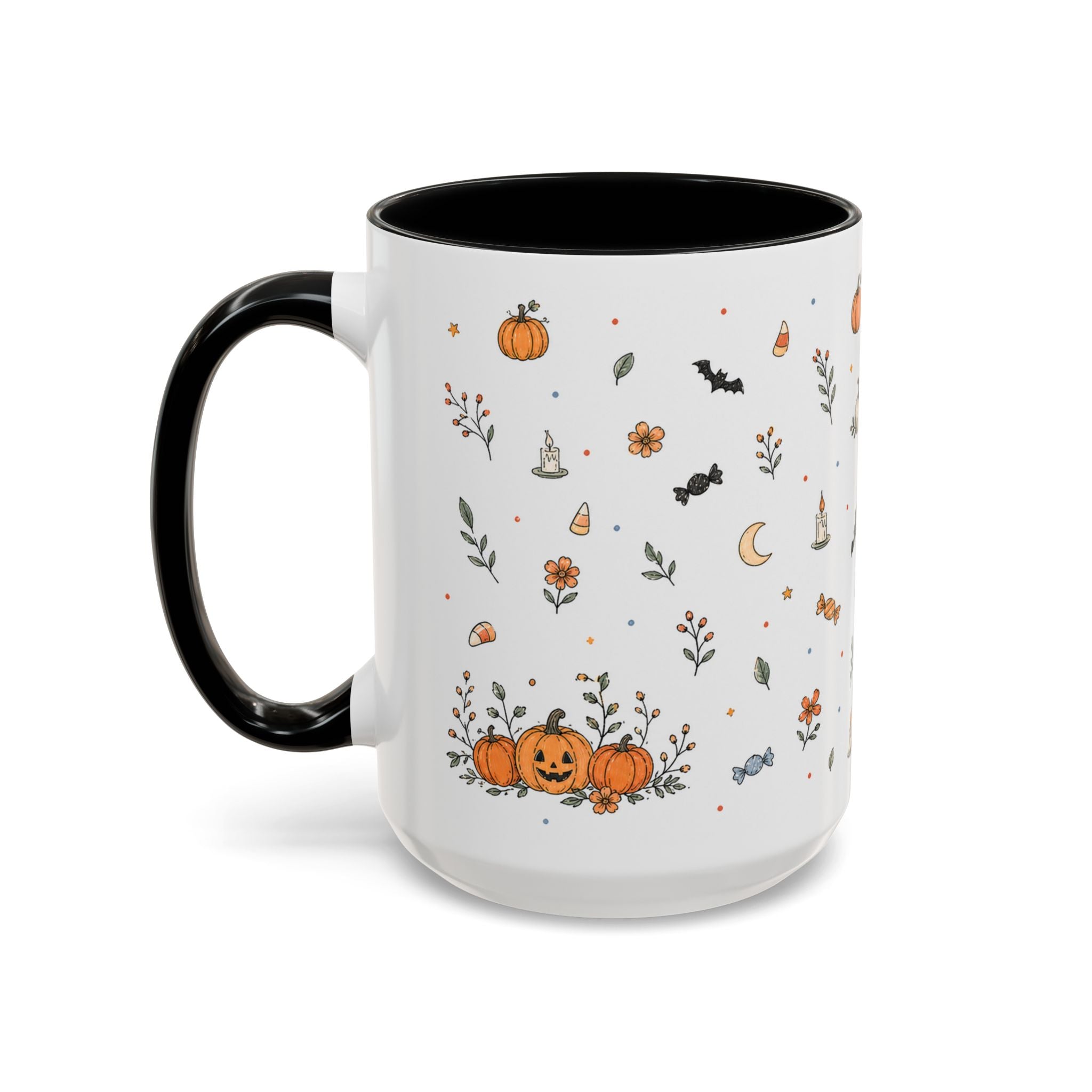 Halloween Party Mug | Ghost Black Cat Candy Watercolor Gift | Accent Cup 11oz 15oz