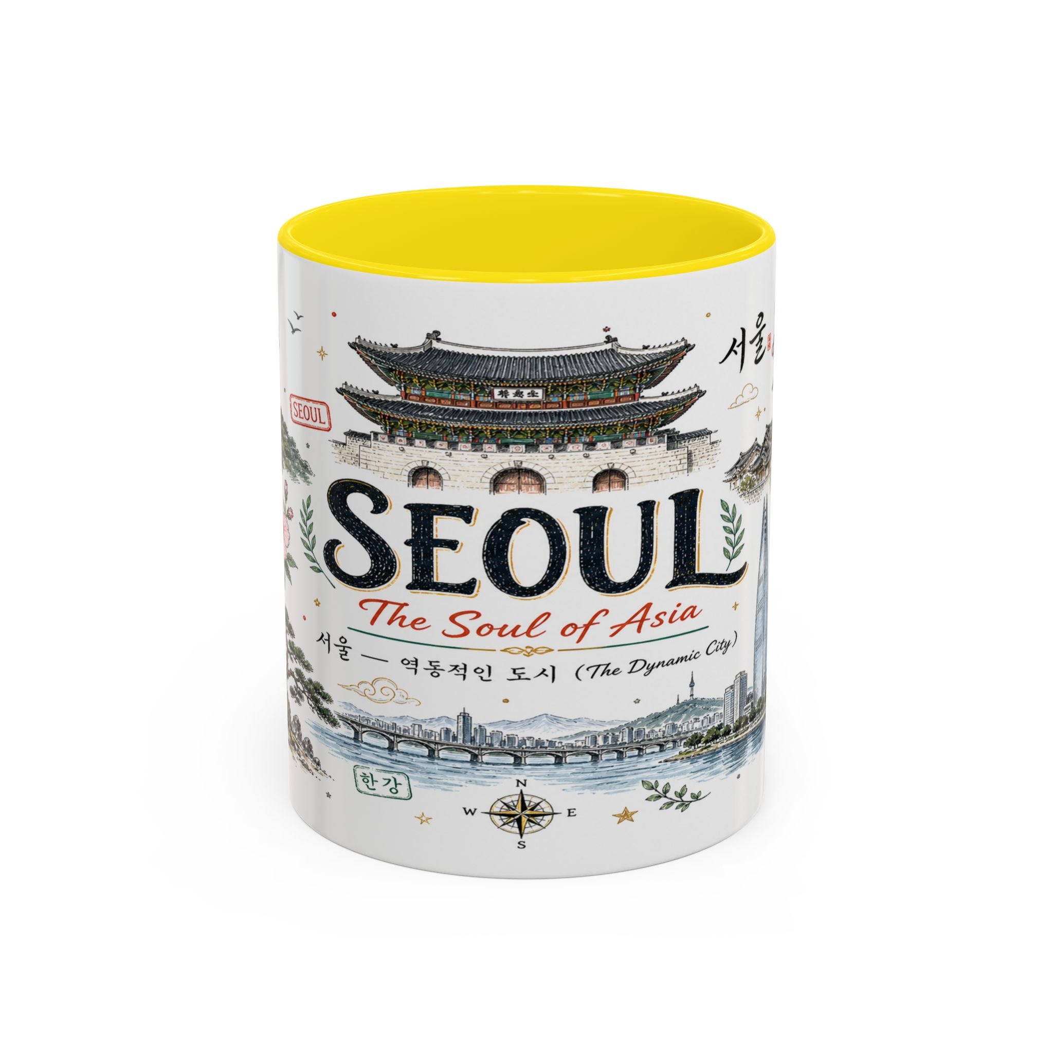 Seoul Coffee Mug | Korea Souvenir Travel Gift | Accent Color Ceramic 11oz 15oz