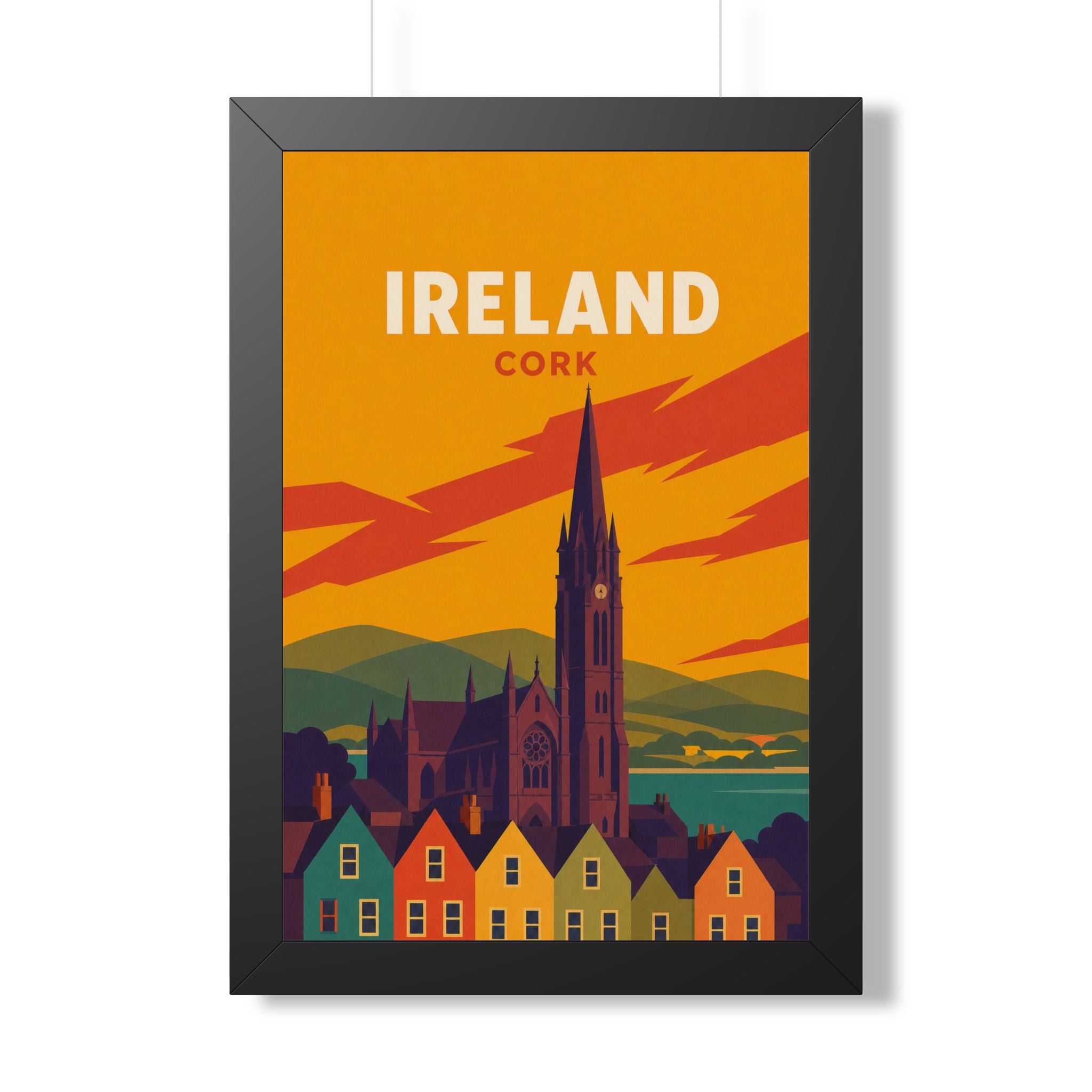 Cork Ireland Framed Poster | Vintage Travel Wall Art | Black Walnut White Frame | 16x24 20x30