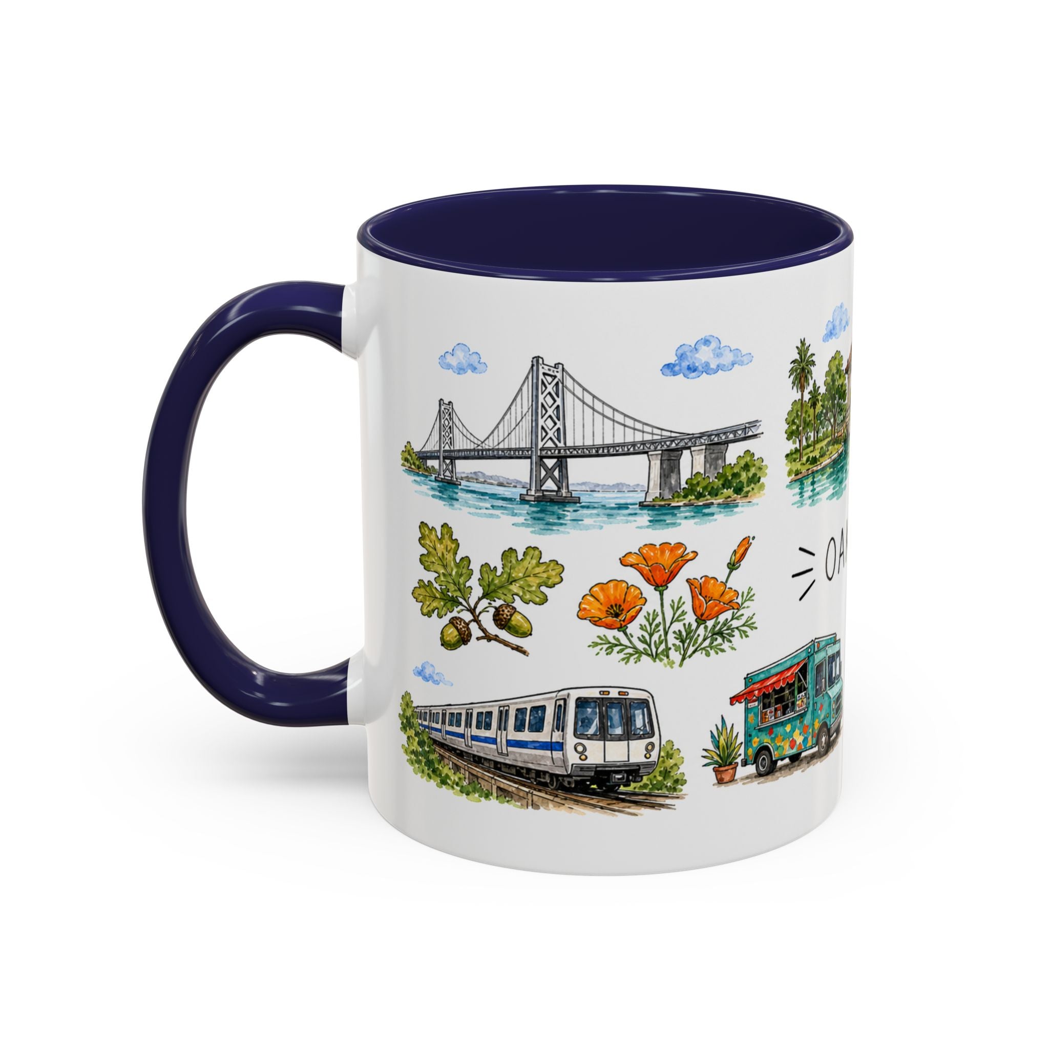 Oakland Illustrated Travel Mug | City Souvenir Accent Coffee Mug | 11oz 15oz Ceramic Cup