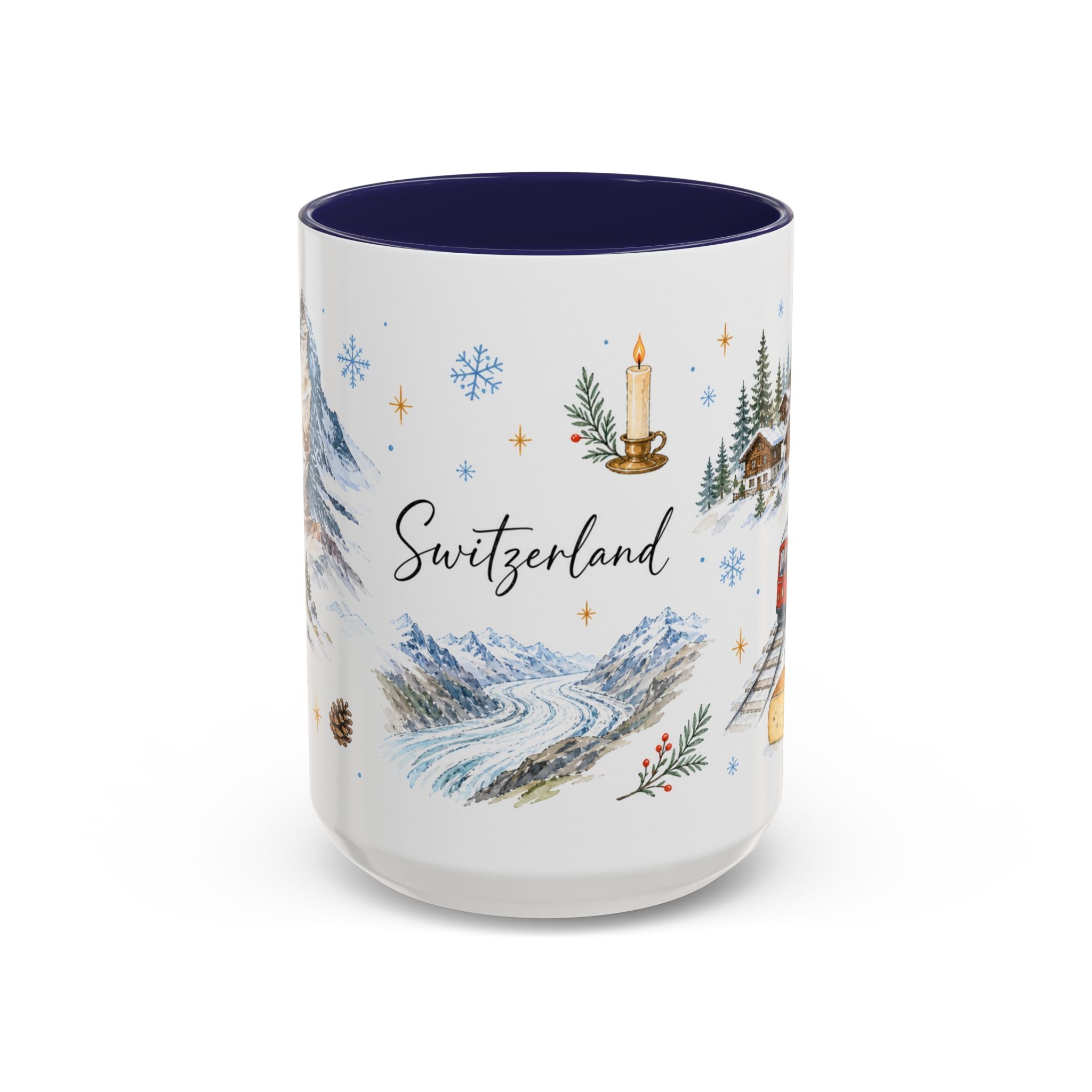 Switzerland Christmas Mug | Watercolor Travel Souvenir | Holiday Gift | Accent Ceramic Coffee Cup 11oz 15oz