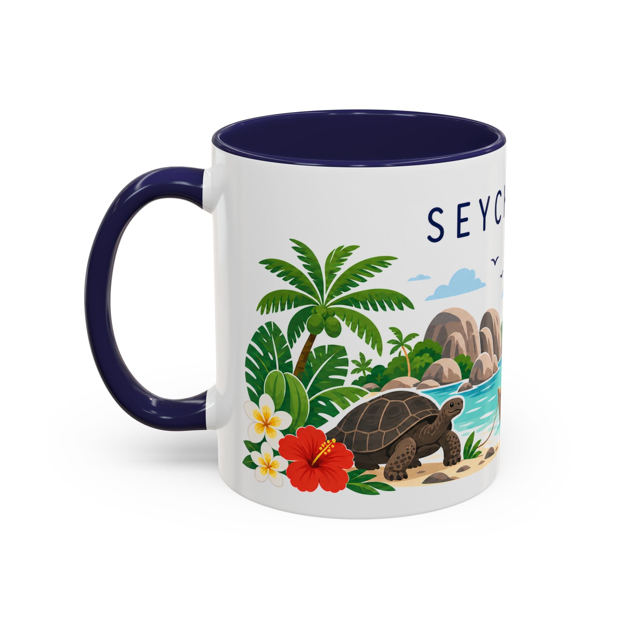 Seychelles Coffee Mug | Travel Destination Souvenir Gift | Accent Color Ceramic 11oz 15oz