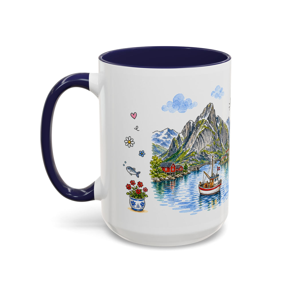Reine Illustrated Travel Mug | Norway Souvenir Accent Coffee Mug | 11oz 15oz Ceramic Cup