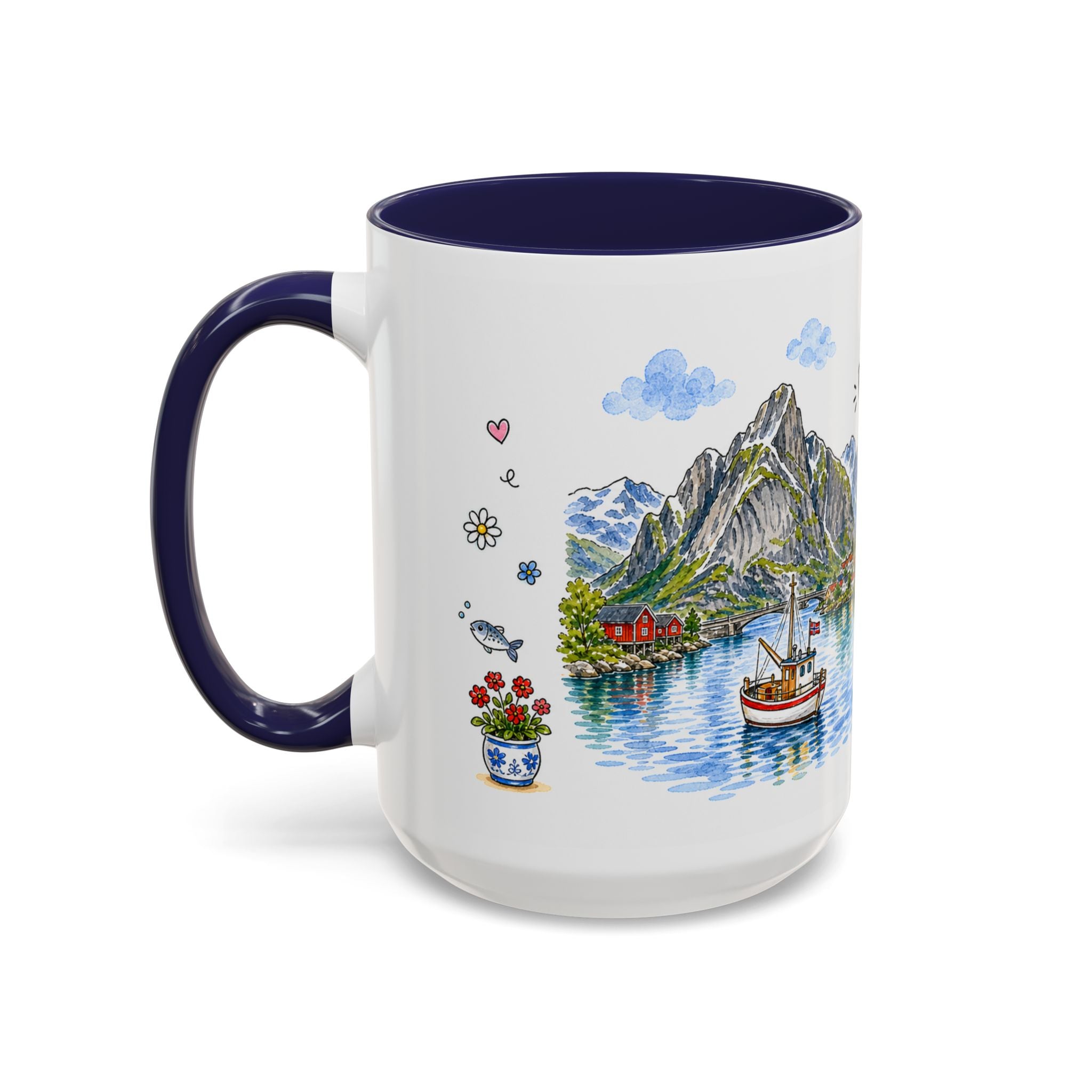 Reine Illustrated Travel Mug | Norway Souvenir Accent Coffee Mug | 11oz 15oz Ceramic Cup
