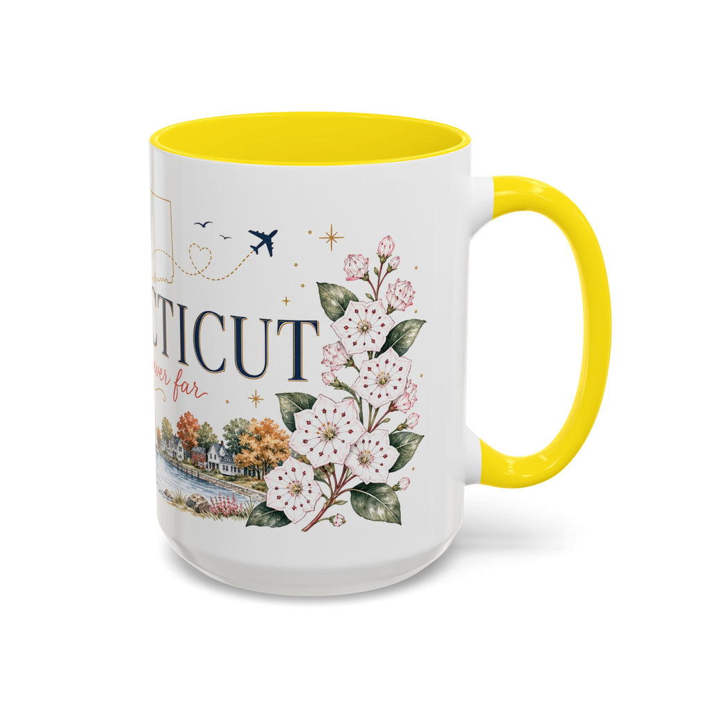 Connecticut State Map Mug | Botanical Accent Coffee Cup (11oz 15oz)