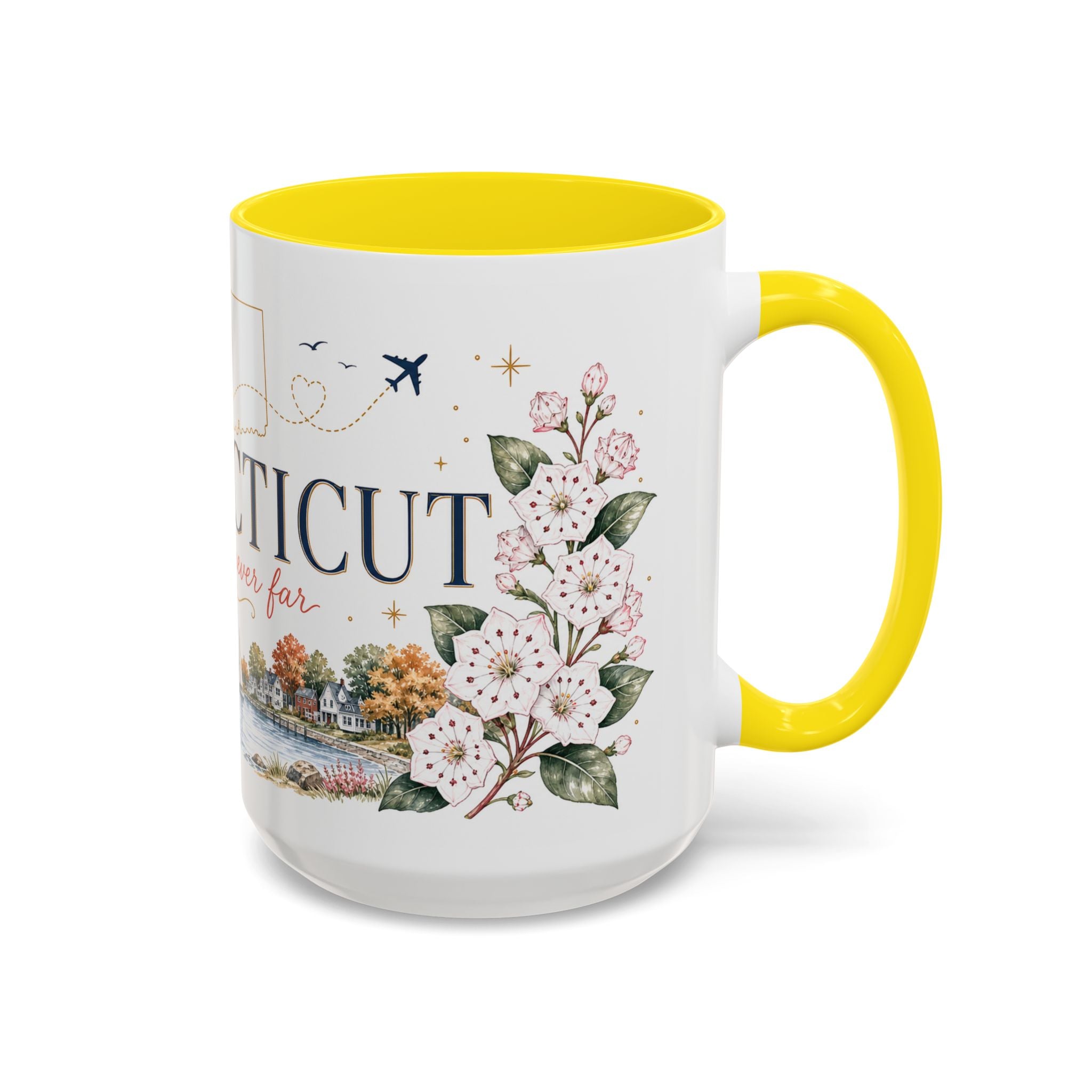 Connecticut State Map Mug | Botanical Accent Coffee Cup (11oz 15oz)