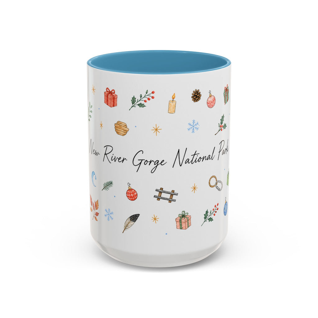 New River Gorge National Park Christmas Mug | Watercolor Travel Souvenir | Holiday Gift | Accent Ceramic Coffee Cup 11oz 15oz