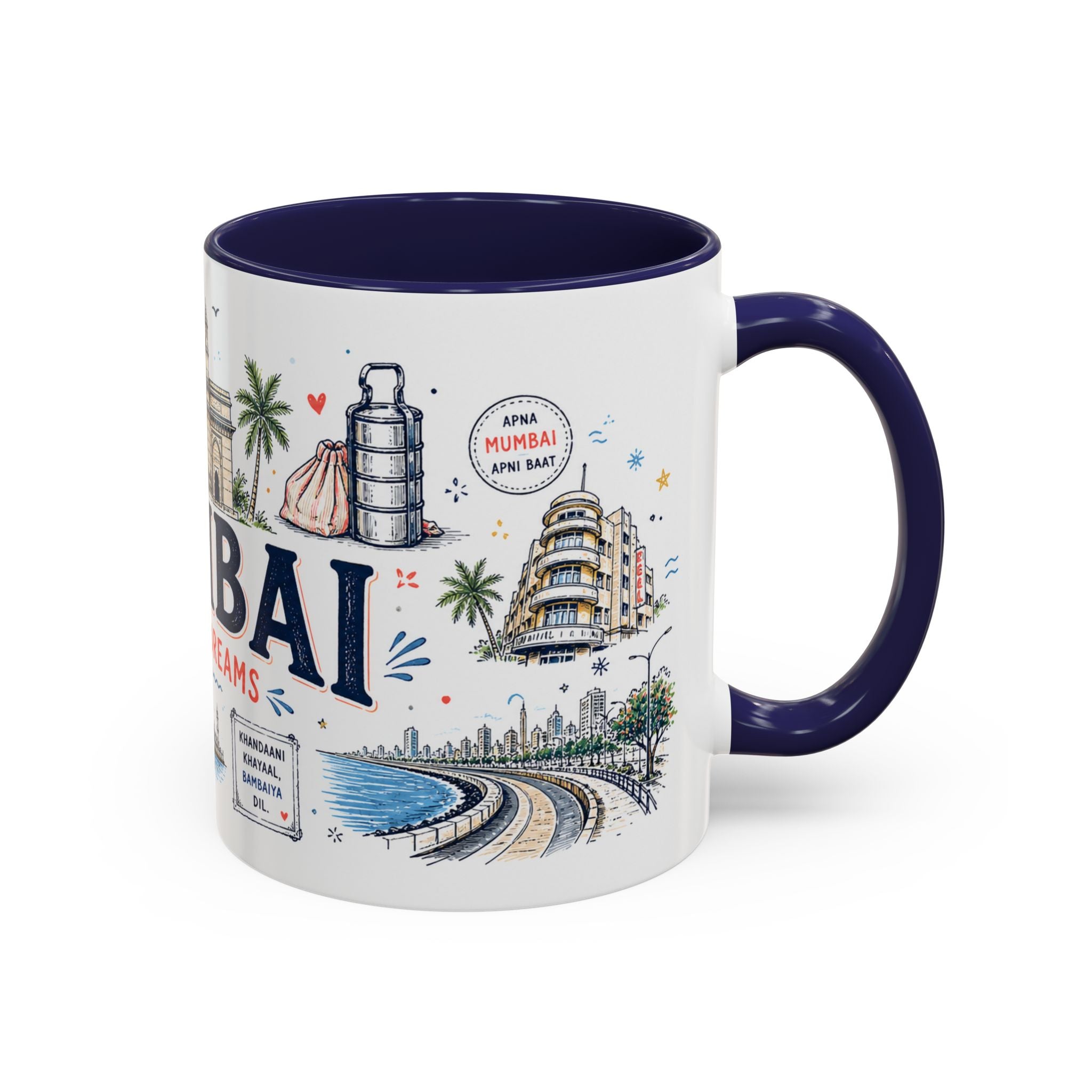 Mumbai Coffee Mug | India Souvenir Travel Gift | Accent Color Ceramic 11oz 15oz
