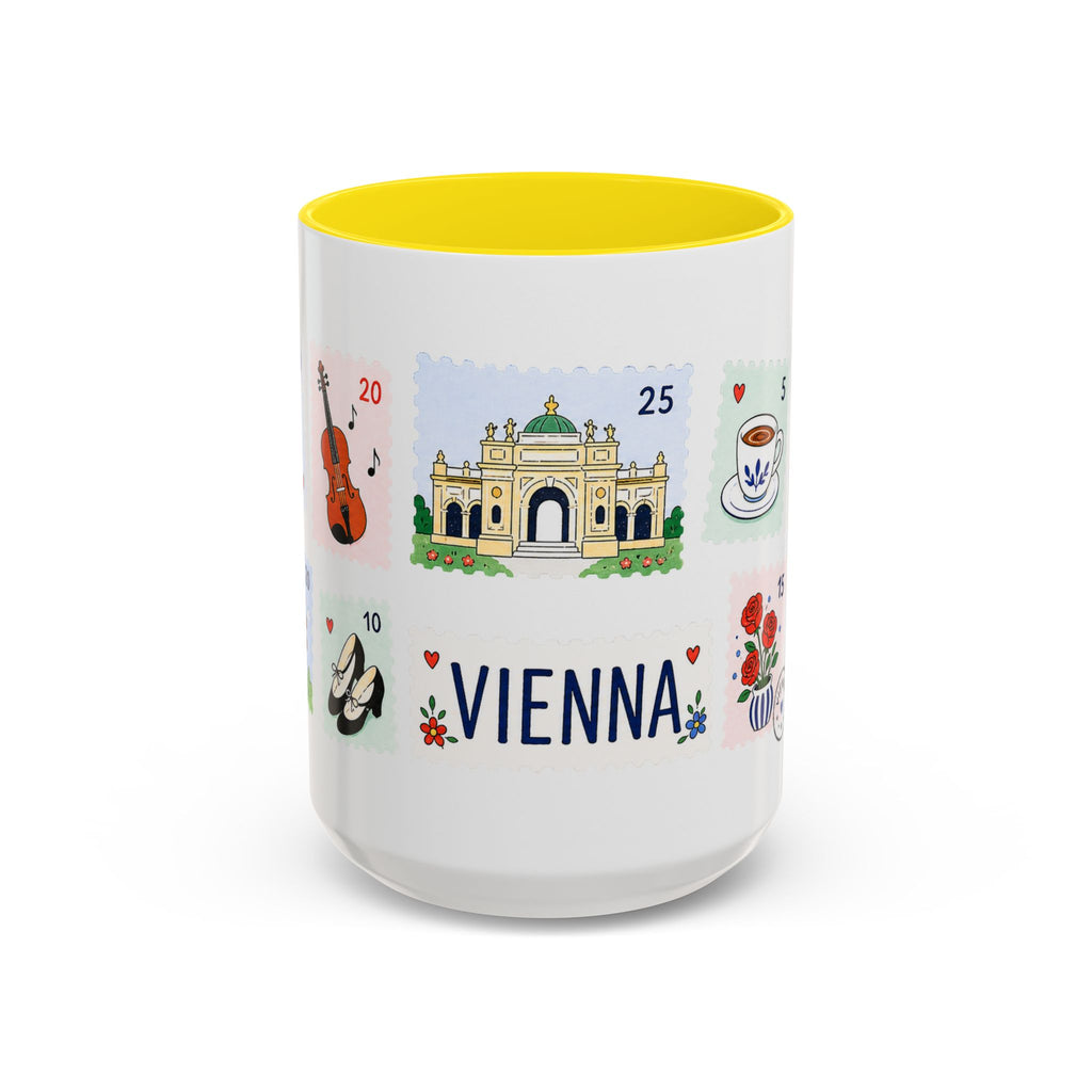 Vienna Coffee Mug | Postage Stamp Collage Mug | Travel Souvenir Accent Cup 11oz 15oz