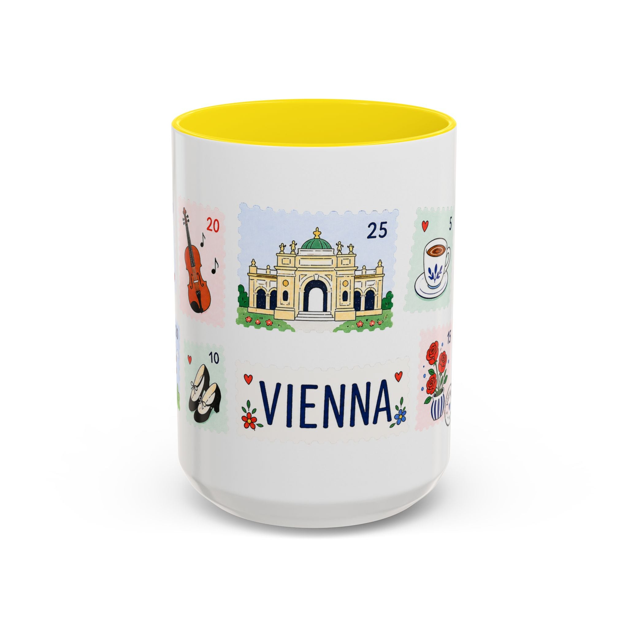 Vienna Coffee Mug | Postage Stamp Collage Mug | Travel Souvenir Accent Cup 11oz 15oz