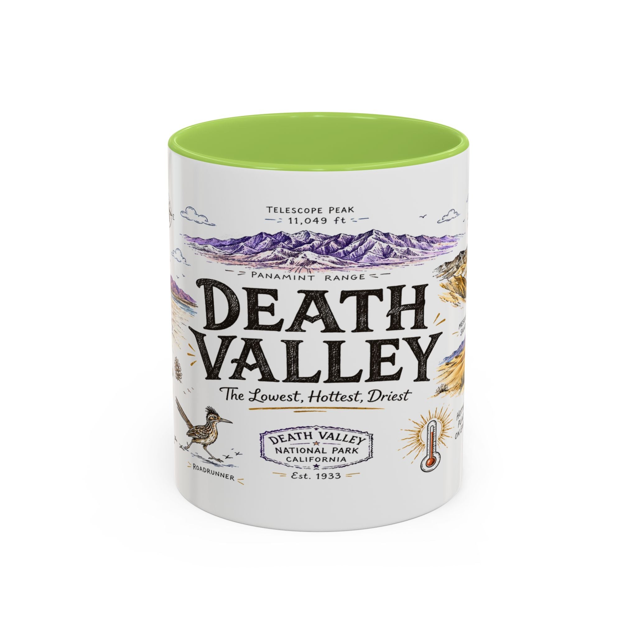 Death Valley National Park Coffee Mug | California Desert Hiking Camping Gift | Accent Color Ceramic 11oz 15oz