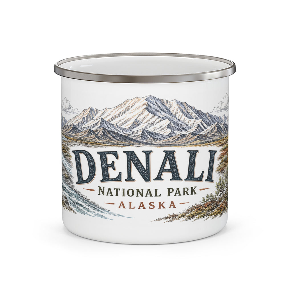 Denali National Park Vintage Enamel Camping Mug | 12oz National Park Hiking Gift