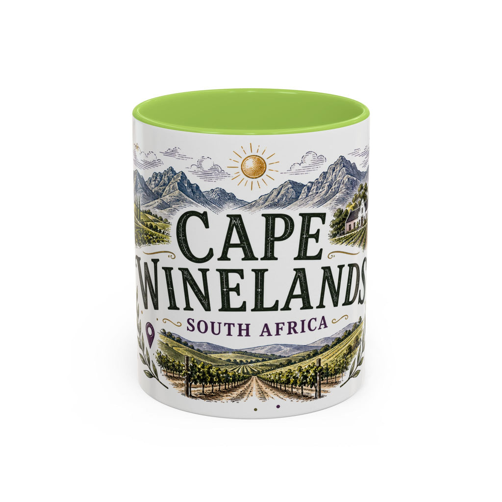 Cape Winelands Coffee Mug | Travel Destination Souvenir Gift | Accent Color Ceramic 11oz 15oz