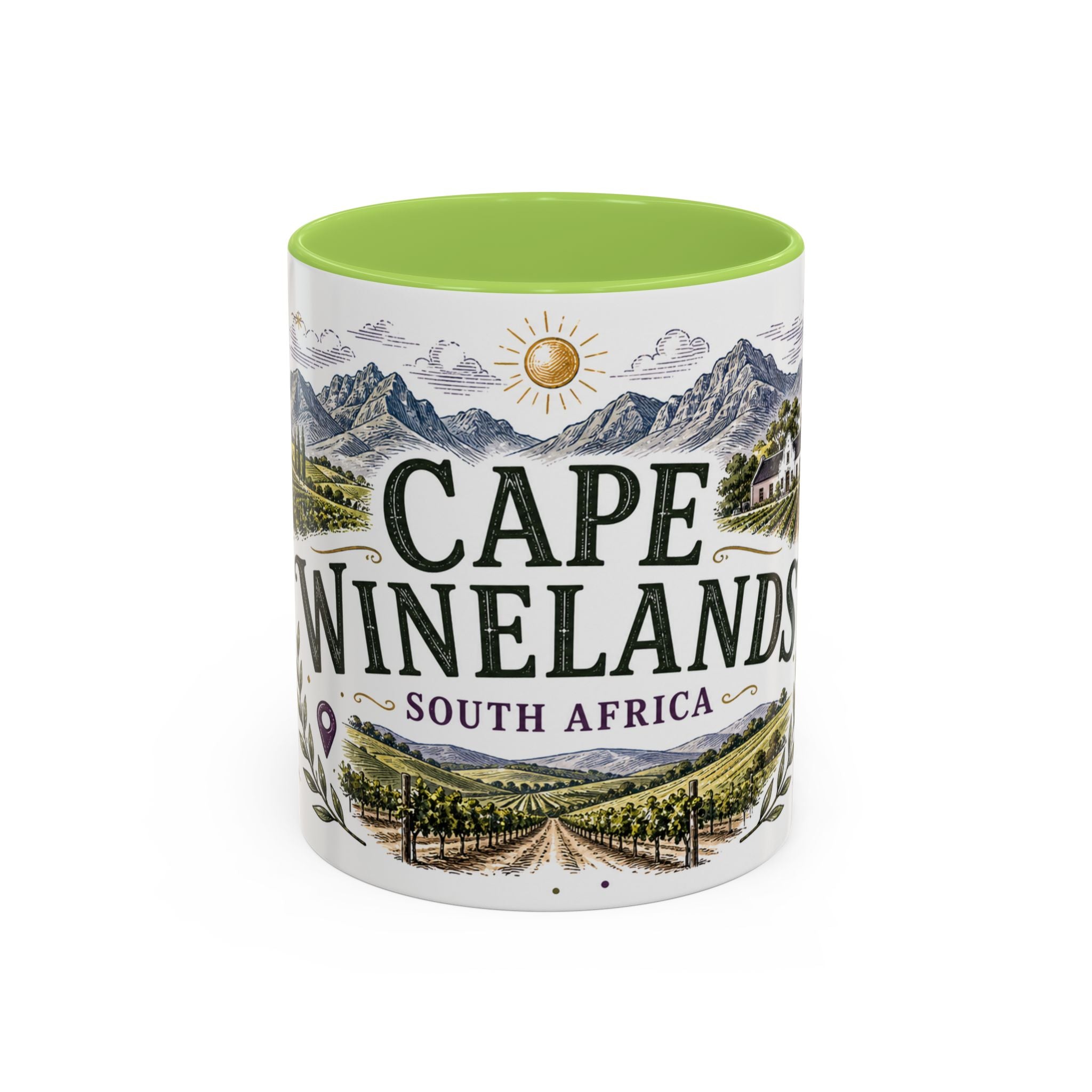 Cape Winelands Coffee Mug | Travel Destination Souvenir Gift | Accent Color Ceramic 11oz 15oz