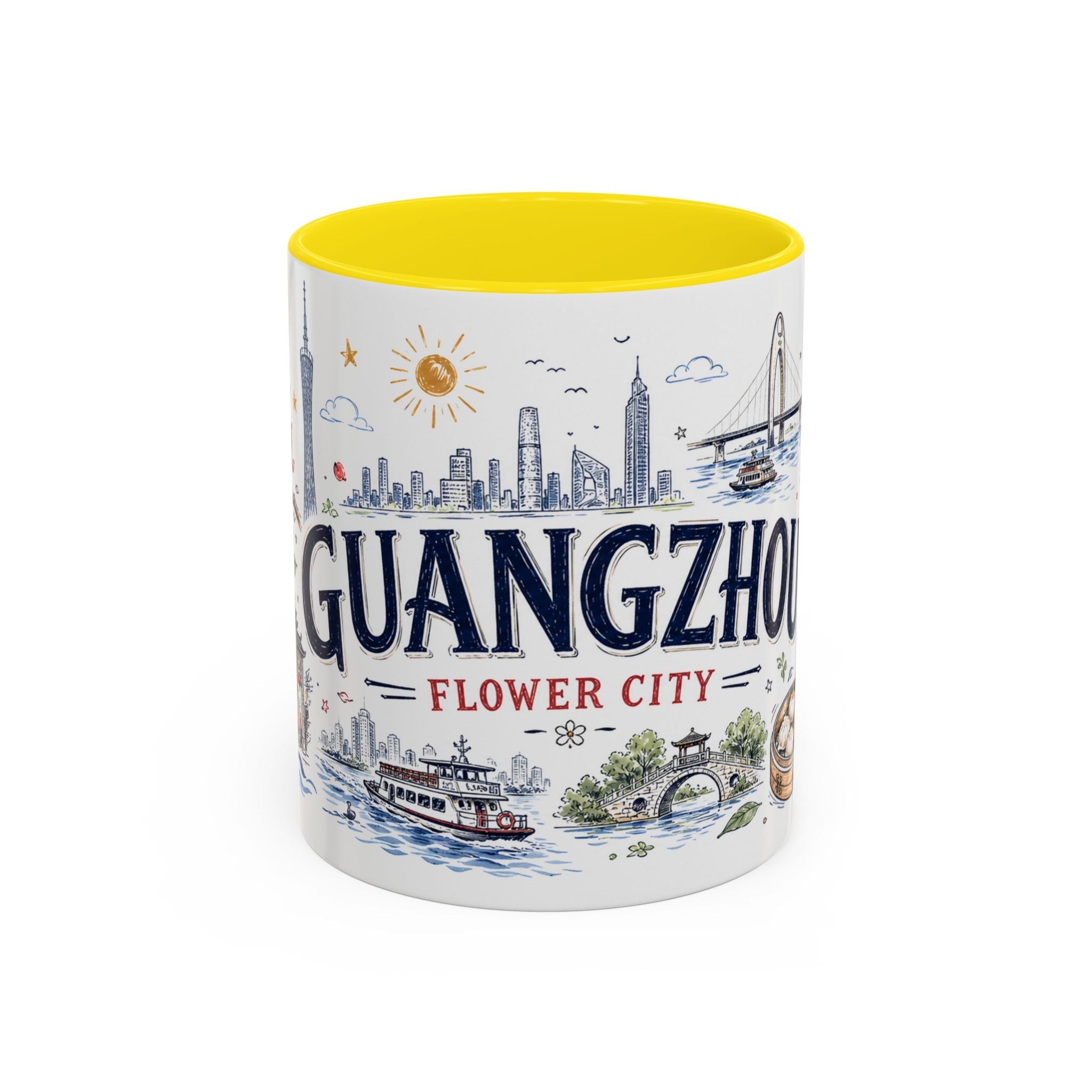 Guangzhou Coffee Mug | China Souvenir Travel Gift | Accent Color Ceramic 11oz 15oz