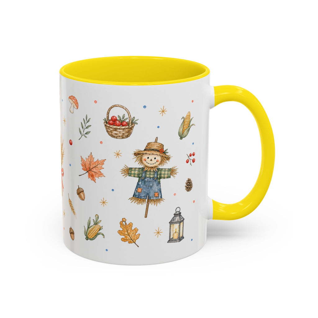 Thanksgiving Mug | Country Harvest Watercolor Gift | Pumpkin Scarecrow Accent Cup 11oz 15oz