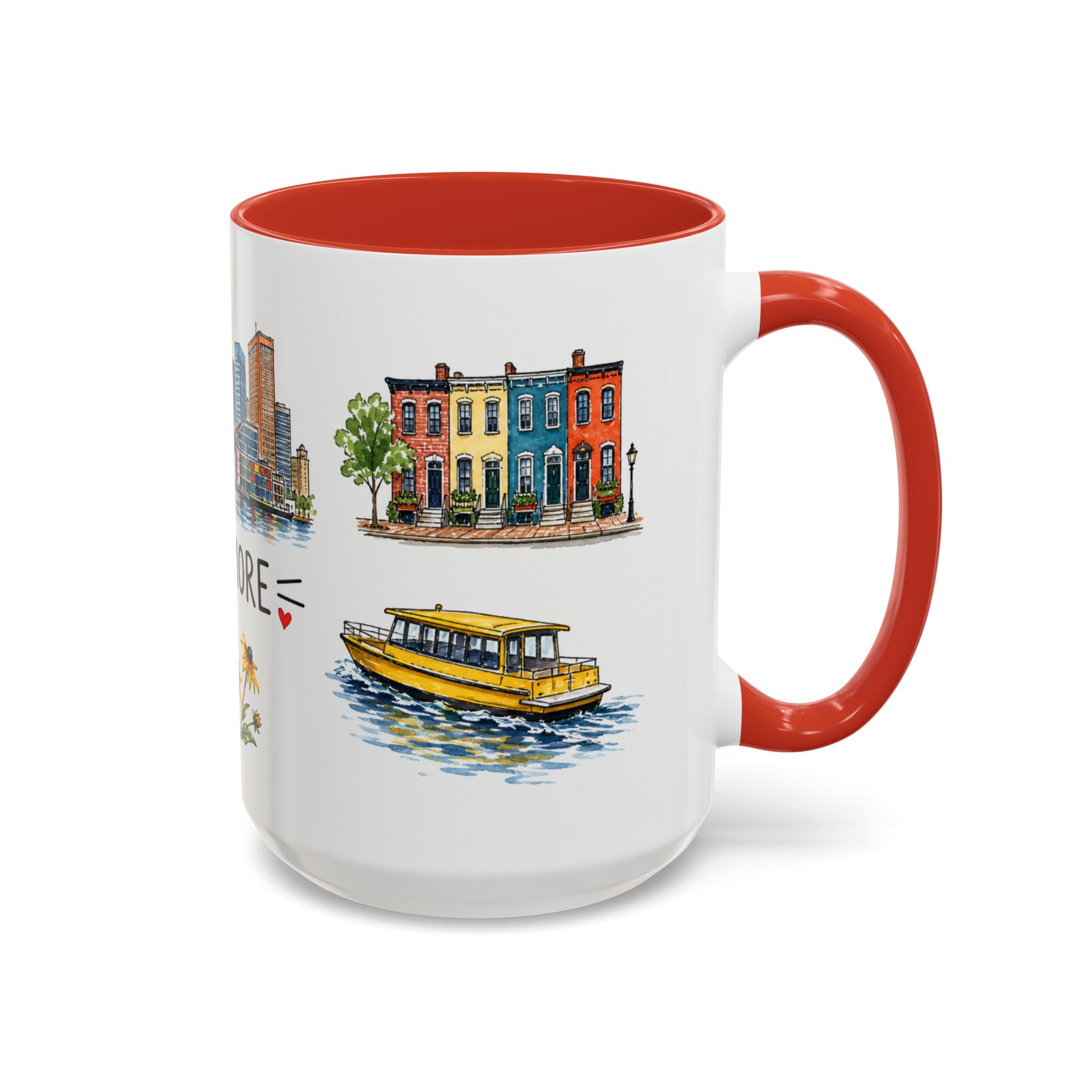 Baltimore Illustrated Travel Mug | City Souvenir Accent Coffee Mug | 11oz 15oz Ceramic Cup