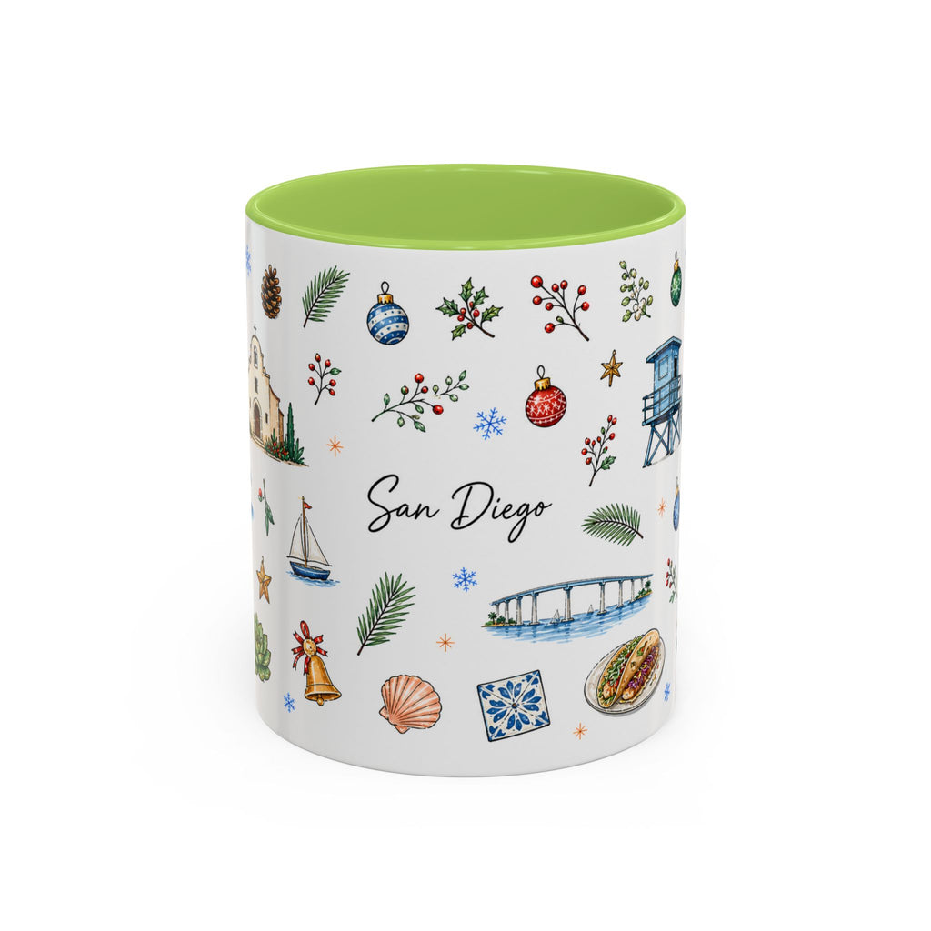 San Diego Christmas Mug | Watercolor City Souvenir, Holiday Travel Gift (11oz/15oz)