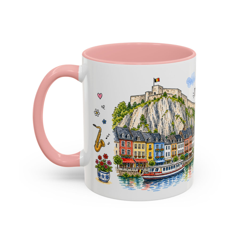 Dinant Illustrated Travel Mug | Belgium Souvenir Accent Coffee Mug | 11oz 15oz Ceramic Cup