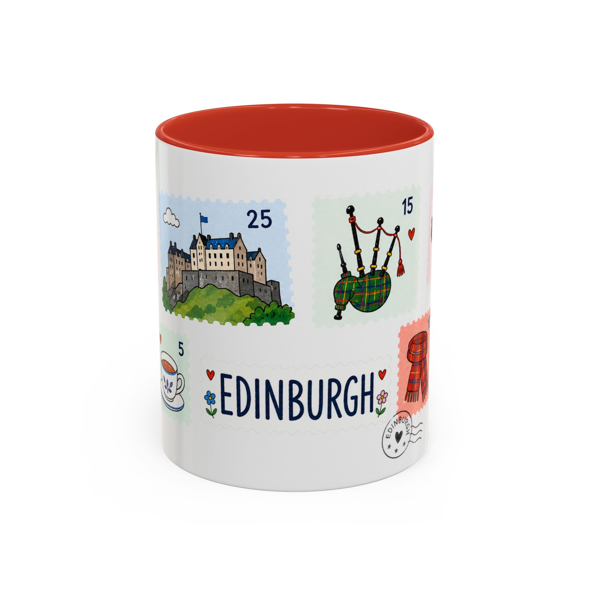 Edinburgh Coffee Mug | Postage Stamp Collage Mug | Travel Souvenir Accent Cup 11oz 15oz