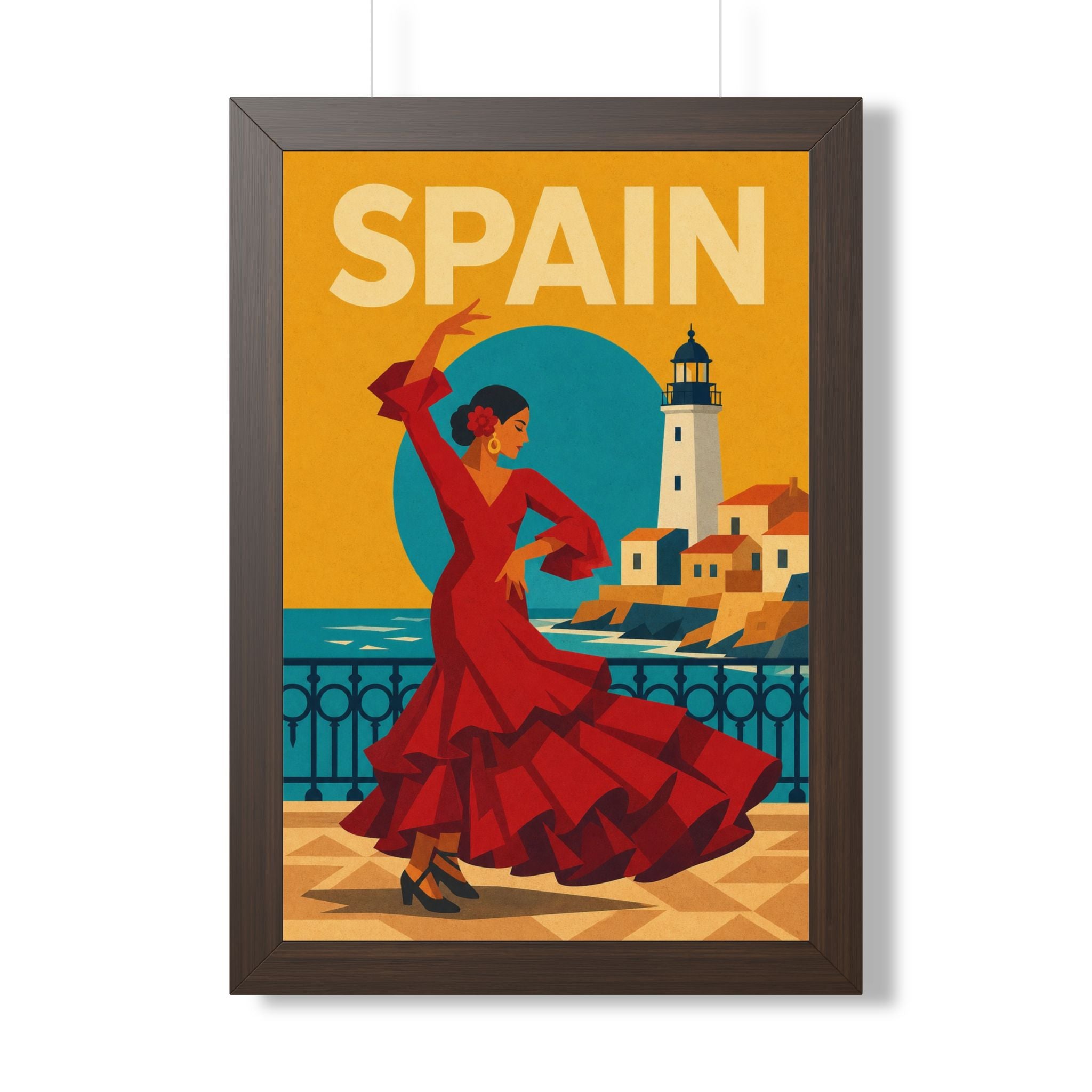 Spain Flamenco Spain Framed Poster | Vintage Travel Wall Art | Black Walnut White Frame | 16x24 20x30