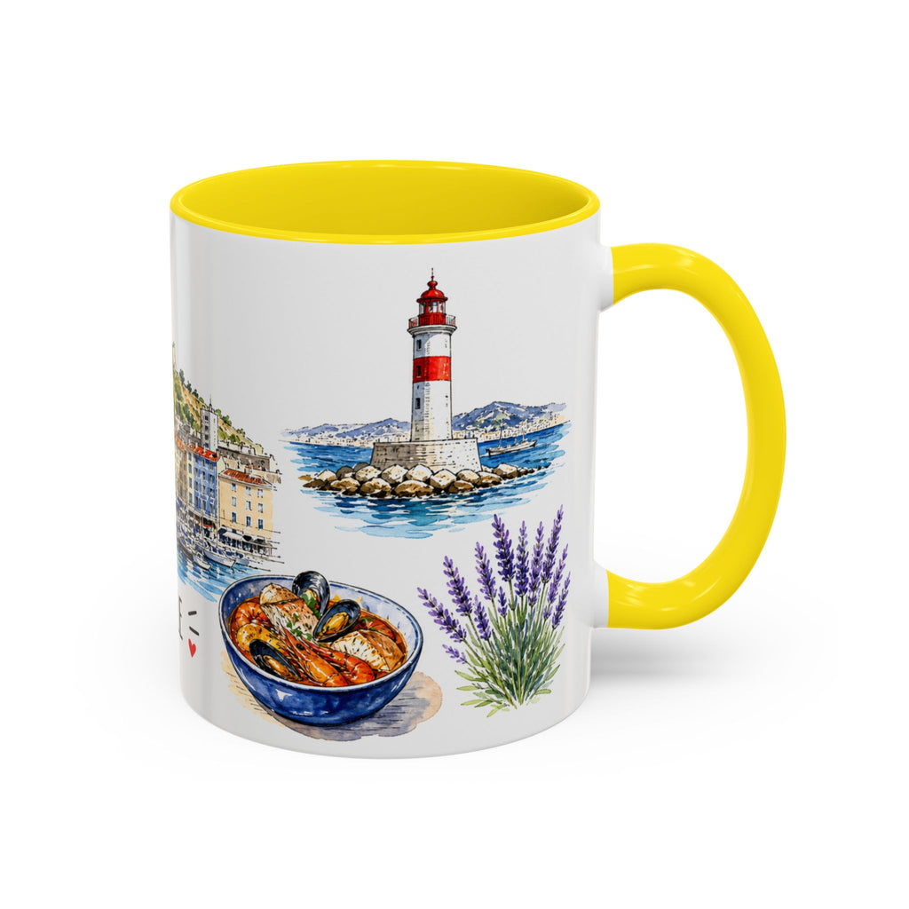 Marseille Illustrated Travel Mug | City Souvenir Accent Coffee Mug | 11oz 15oz Ceramic Cup