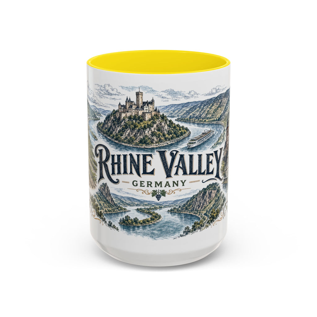 Rhine Valley Mug, Germany Travel Souvenir, Bucket List Gift, Accent Ceramic Coffee Mug 11oz 15oz