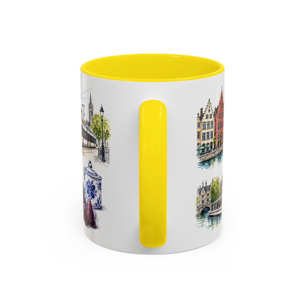 Ghent Illustrated Travel Mug | City Souvenir Accent Coffee Mug | 11oz 15oz Ceramic Cup