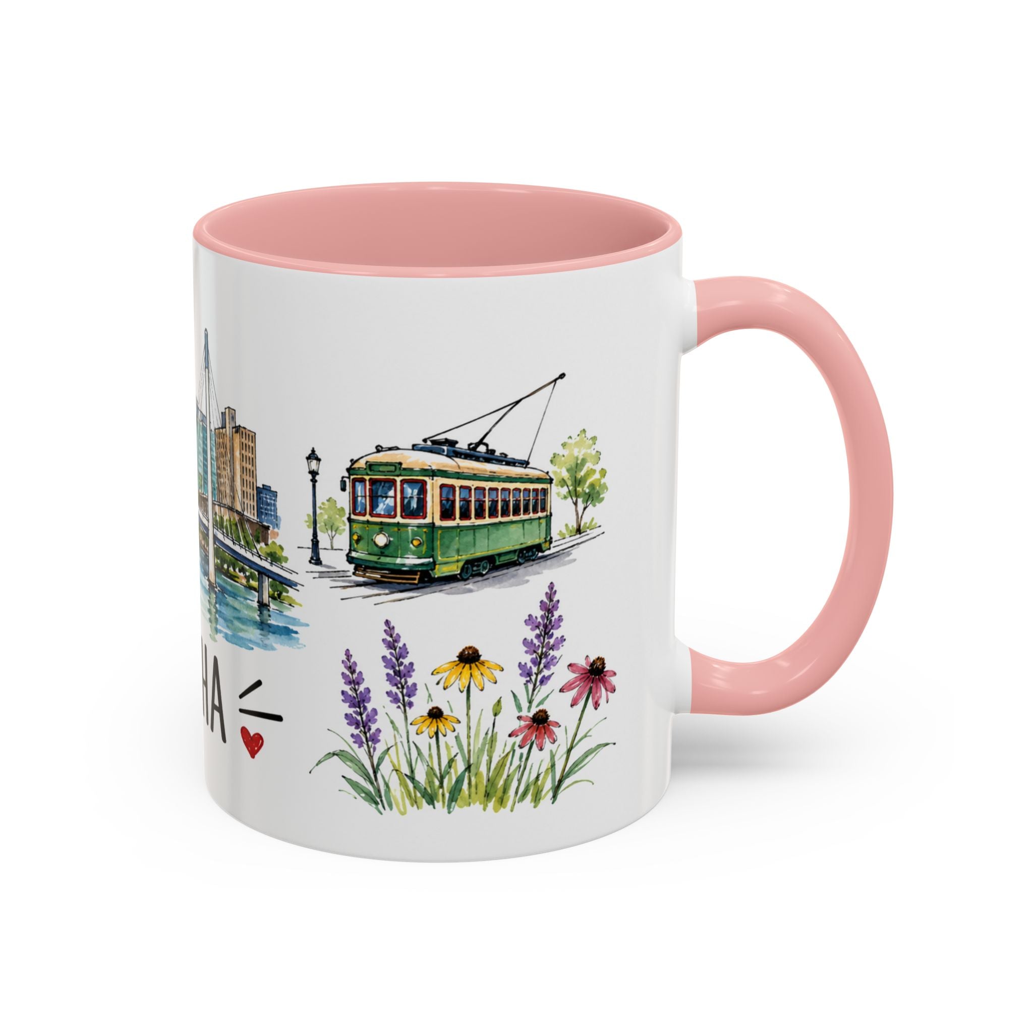 Omaha Illustrated Travel Mug | City Souvenir Accent Coffee Mug | 11oz 15oz Ceramic Cup