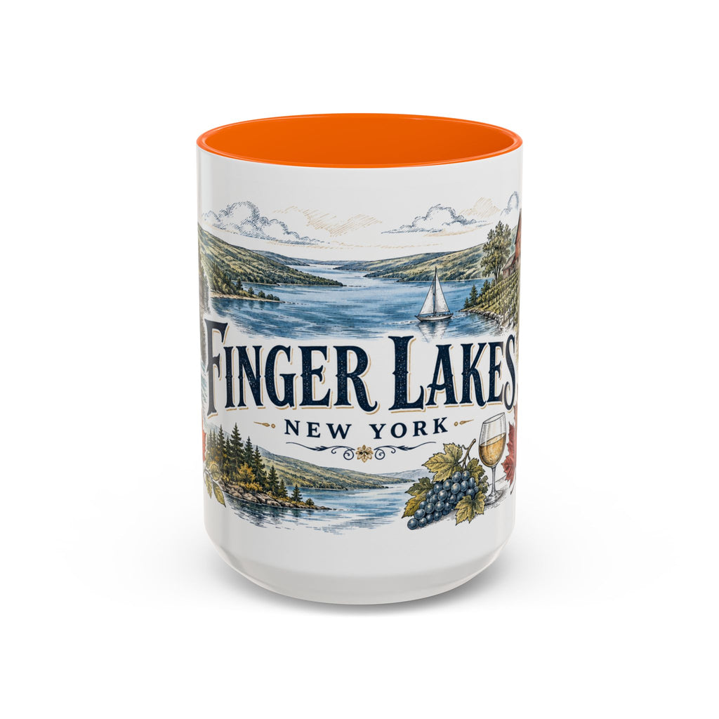 Finger Lakes Mug, New York Travel Souvenir, Bucket List Gift, Accent Ceramic Coffee Mug 11oz 15oz