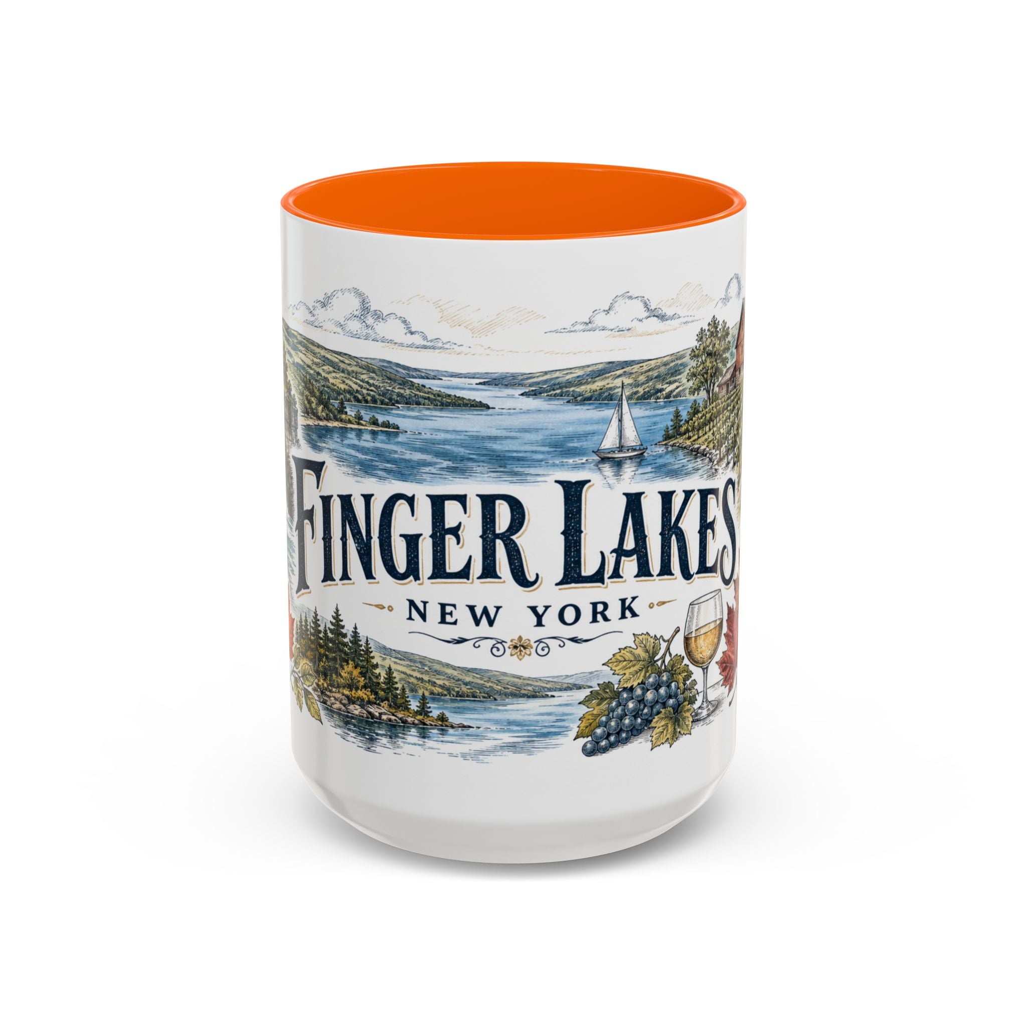 Finger Lakes Mug, New York Travel Souvenir, Bucket List Gift, Accent Ceramic Coffee Mug 11oz 15oz