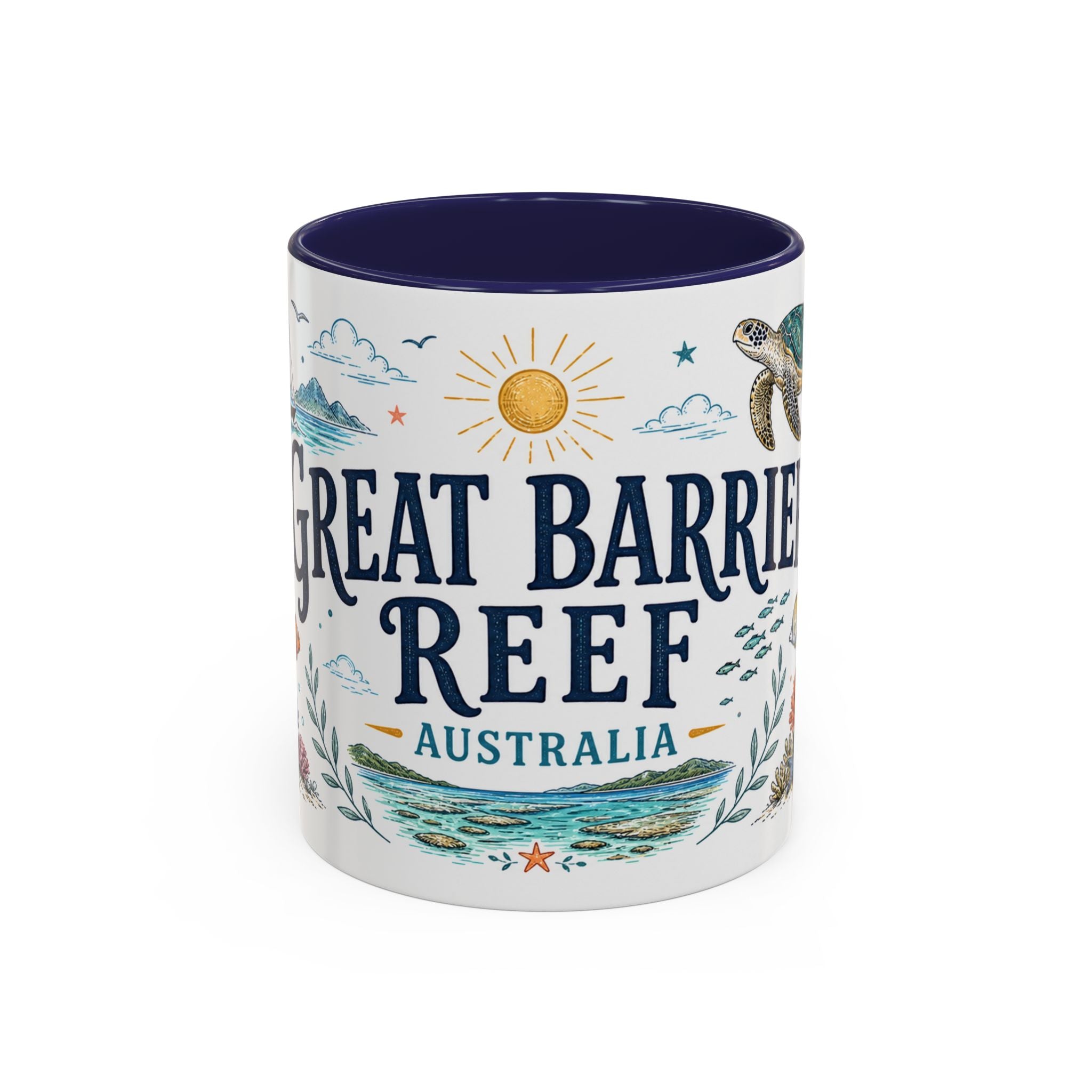 Great Barrier Reef Coffee Mug | Travel Destination Souvenir Gift | Accent Color Ceramic 11oz 15oz