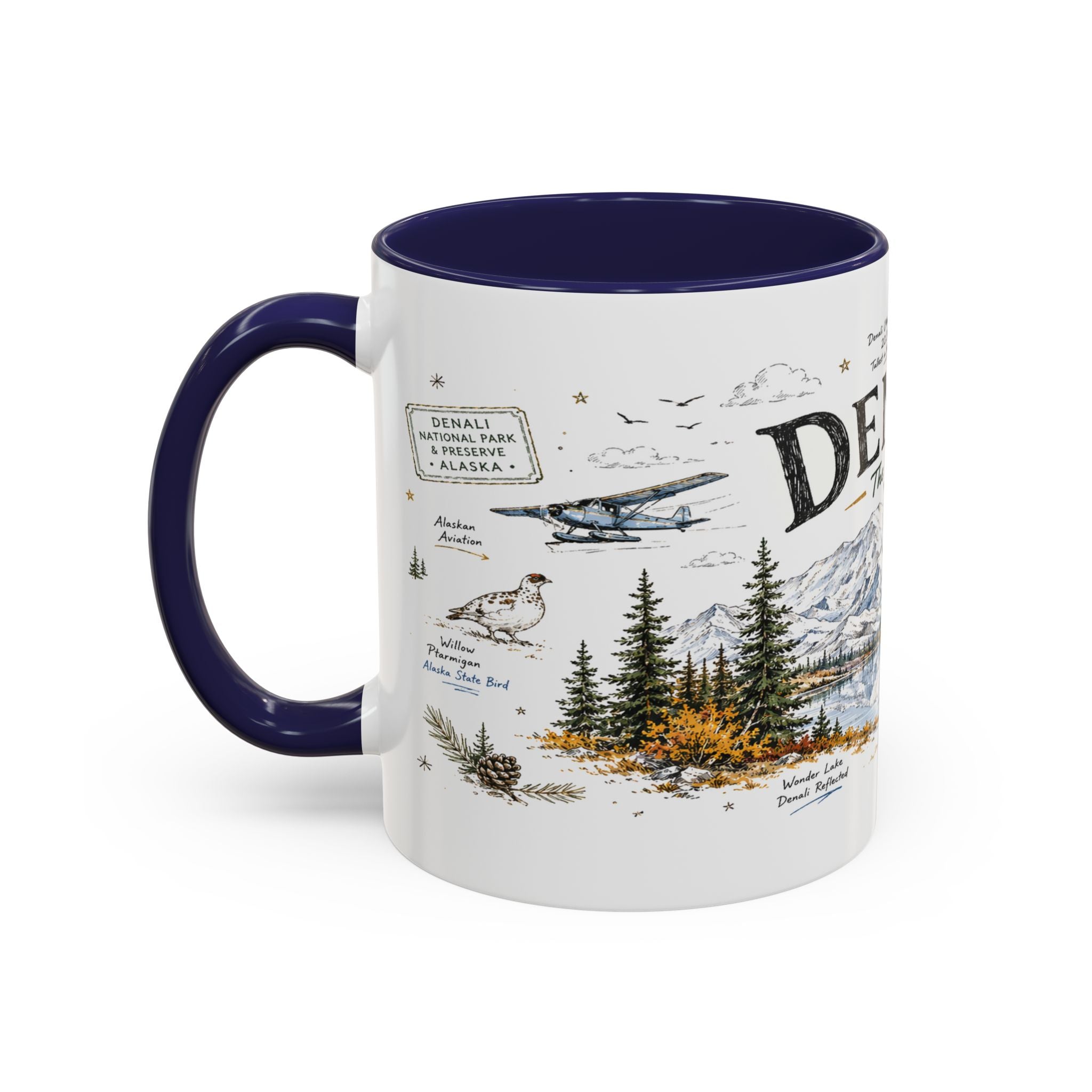Denali National Park Coffee Mug | Alaska National Park Hiking Gift | Accent Color Ceramic 11oz 15oz