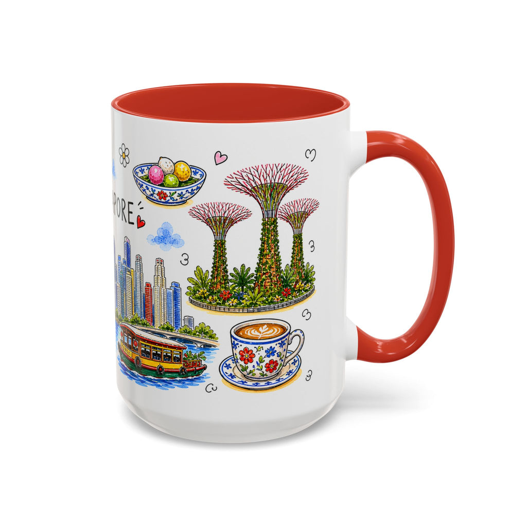 Singapore Illustrated Travel Mug | City Souvenir Accent Coffee Mug | 11oz 15oz Ceramic Cup