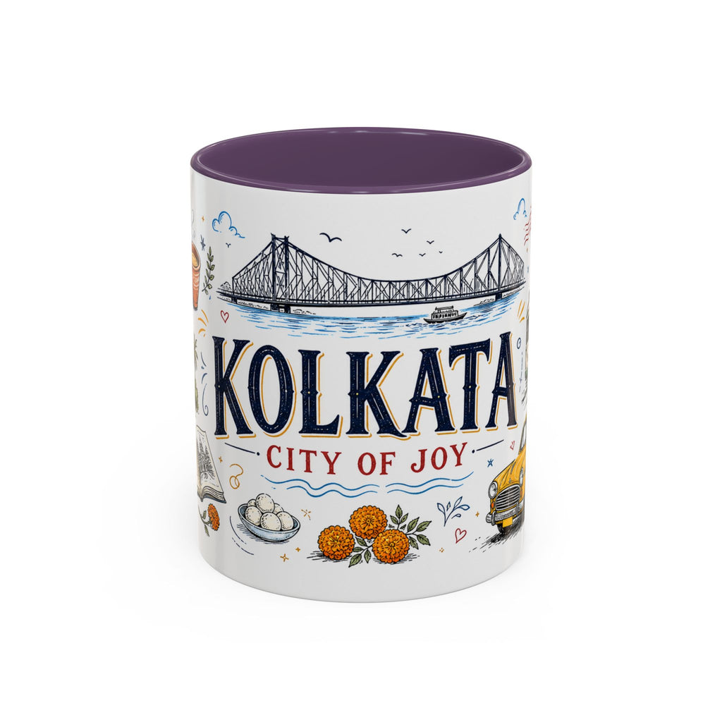 Kolkata Coffee Mug | India Souvenir Travel Gift | Accent Color Ceramic 11oz 15oz