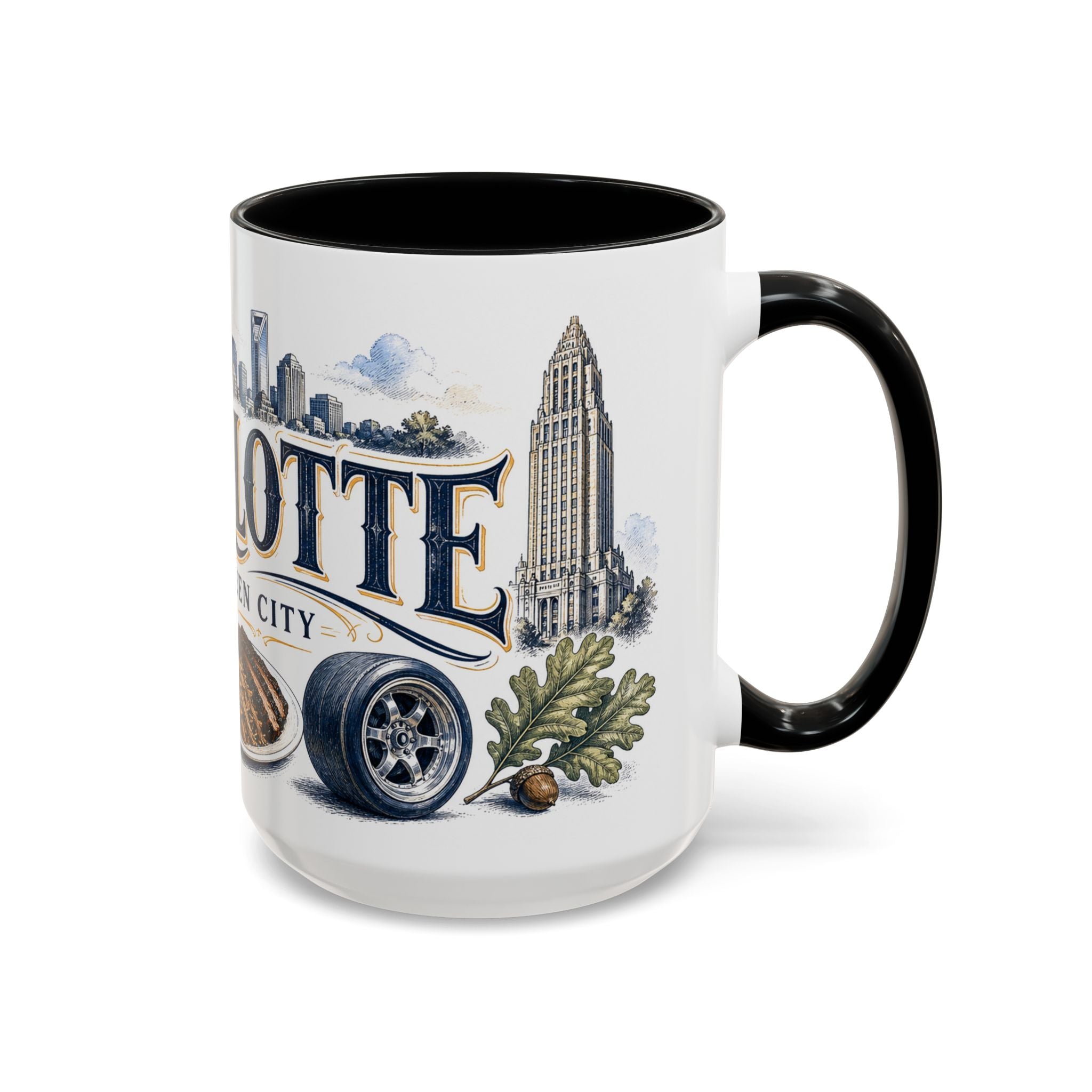 Charlotte Coffee Mug | United States Travel Souvenir | Vintage Illustrated City Gift | 11 oz 15 oz Accent Mug